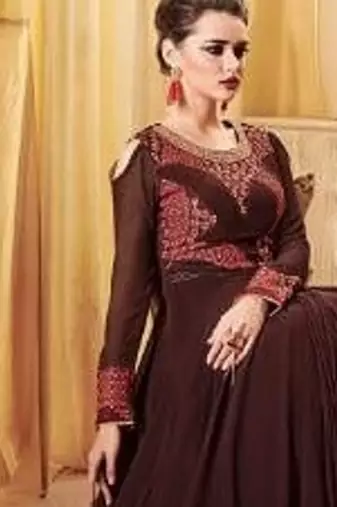 Brown Georgette Embroidered Wedding Wear Designer Anarkali Suit