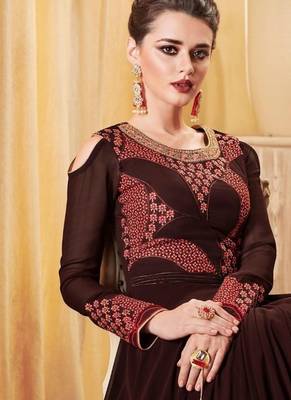 Brown Georgette Embroidered Wedding Wear Designer Anarkali Suit 3