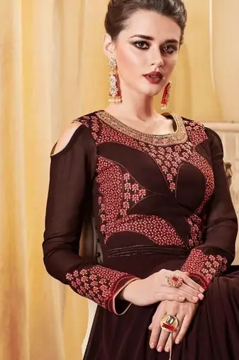 Brown Georgette Embroidered Wedding Wear Designer Anarkali Suit