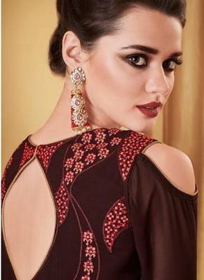 Brown Georgette Embroidered Wedding Wear Designer Anarkali Suit 4