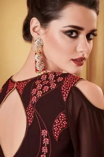 Brown Georgette Embroidered Wedding Wear Designer Anarkali Suit