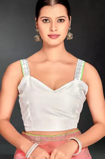 Peach & parrot green hot fix siroski work crunchy pedding silk blend saree with banglori silk blend blouse