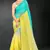 Sky & yellow color hot fix siroski work crunchy pedding silk blend saree with banglori silk blouse