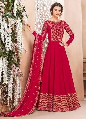 Red Georgette Embroidered Wedding Wear Designer Anarkali Suit 1