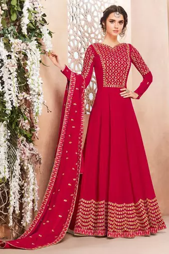 Red Georgette Embroidered Wedding Wear Designer Anarkali Suit