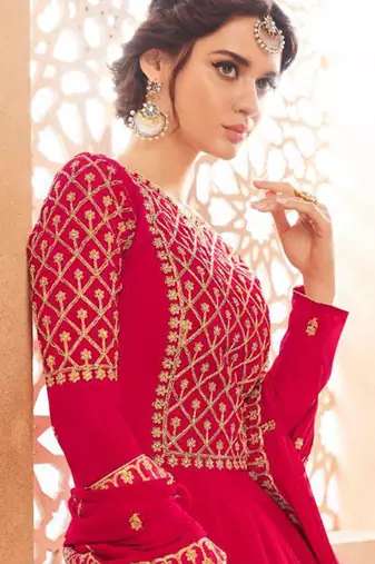 Red Georgette Embroidered Wedding Wear Designer Anarkali Suit