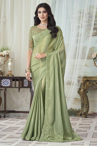 Chiffon Embroidery Sequence work Saree with Unstitched Blouse Piece