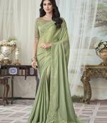 Trendmalls Chiffon Embroidery Sequence work Saree with Unstitched Blouse Piece