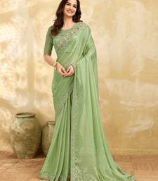 Trendmalls Chiffon Embroidery Sequence work Saree with Unstitched Blouse Piece