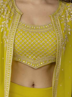 Georgette Embroidery Work Crop Top with Flared Palazzo and Shrug Set 5