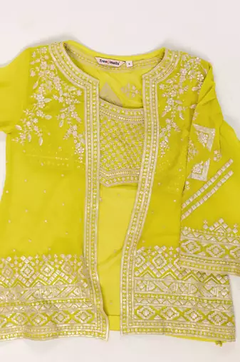 Georgette Embroidery Work Crop Top with Flared Palazzo and Shrug Set