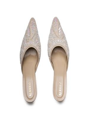 White beads embroidered Leather heels 1