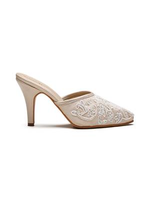 White beads embroidered Leather heels 2