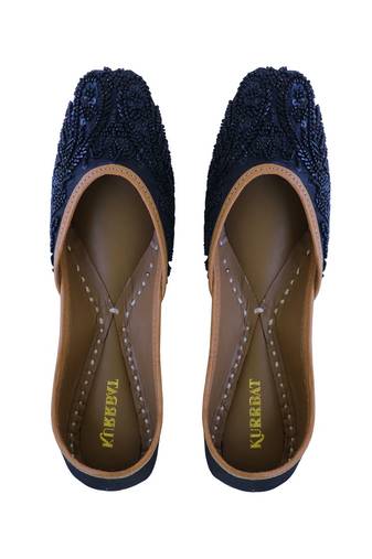 Navy Blue embroidered leather juttis
