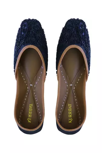 Navy Blue embroidered leather juttis
