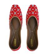 Red sequin embroidered leather juttis