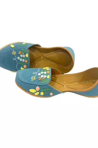Blue floral embroidered Denim juttis
