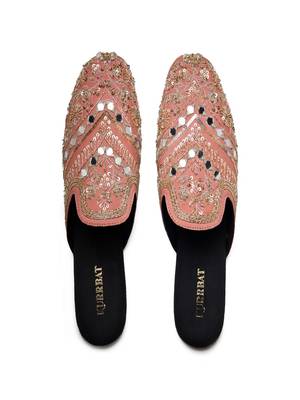 Pink mirror embroidered Leather mules 1