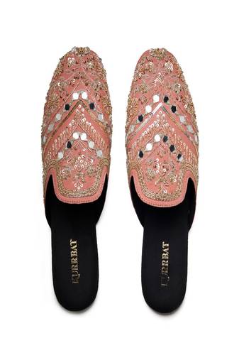 Pink mirror embroidered Leather mules