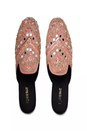 Pink mirror embroidered Leather mules
