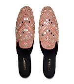 Pink mirror embroidered Leather mules
