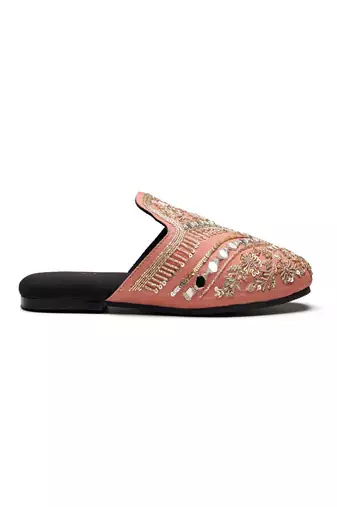 Pink mirror embroidered Leather mules