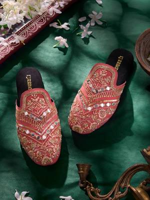 Pink mirror embroidered Leather mules 3