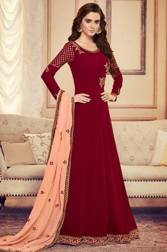 Red Georgette Embroidered Wedding Wear Designer Anarkali Suit