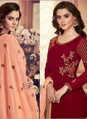 Red Georgette Embroidered Wedding Wear Designer Anarkali Suit 2