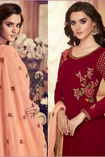 Red Georgette Embroidered Wedding Wear Designer Anarkali Suit