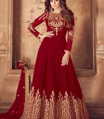 Maroon Georgette Zari Embroidered Wedding Wear Anarkali Semi-Suit