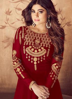 Maroon Georgette Zari Embroidered Wedding Wear Anarkali Semi-Suit 2