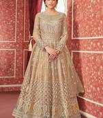 Cream Net Semi Stitched Party Gown Anarkali