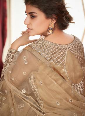 Cream Net Semi Stitched Party Gown Anarkali 2