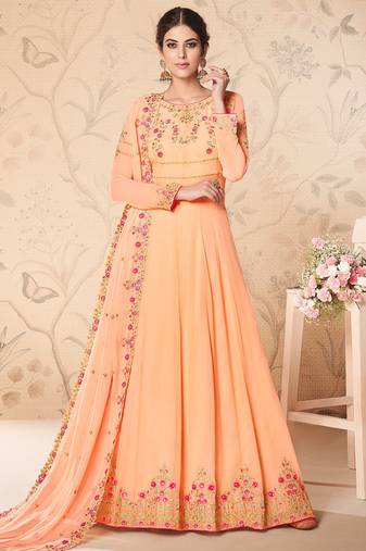 Peach Georgette Embroidered Wedding Wear Designer Anarkali Suit