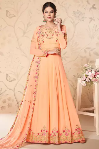 Peach Georgette Embroidered Wedding Wear Designer Anarkali Suit