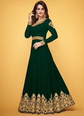 Green Georgette Embroidered Wedding Wear Anarkali Semi Stiched Suit 1
