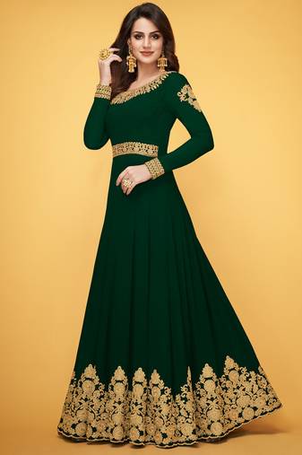 Green Georgette Embroidered Wedding Wear Anarkali Semi Stiched Suit