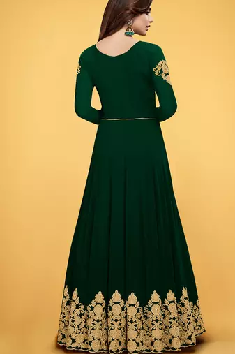 Green Georgette Embroidered Wedding Wear Anarkali Semi Stiched Suit