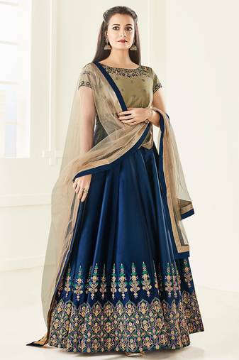Blue  Silk Embroidered Wedding Wear Designer Anarkali Suit