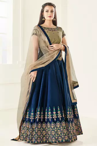 Blue  Silk Embroidered Wedding Wear Designer Anarkali Suit