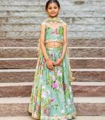Green printed chanderi lehenga set