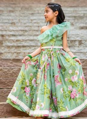 Green printed chanderi lehenga set 2