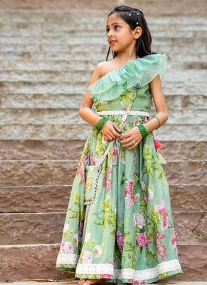 Green printed chanderi lehenga set 3