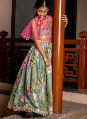 Green printed chanderi lehenga set 2
