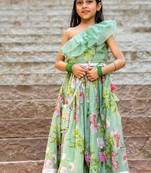 Green printed chanderi lehenga set