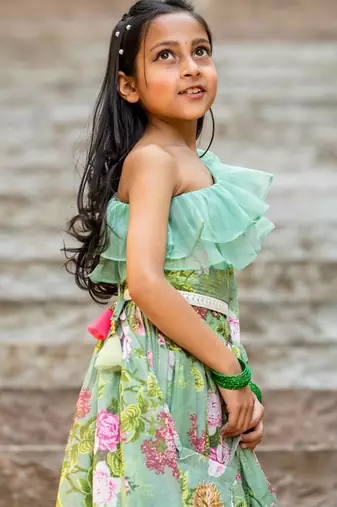 Green printed chanderi lehenga set