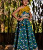 Blue printed chanderi lehenga set