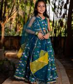 Blue printed chanderi lehenga set