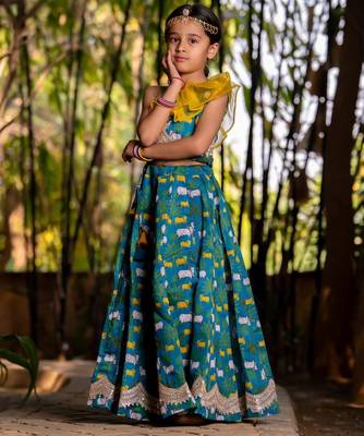 Blue printed chanderi lehenga set 5